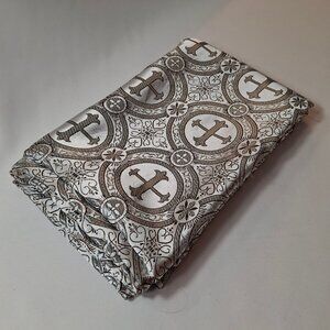 Fabric - Satin Brocade Silver Metallic Lustrous Gothic Print Fabric 3yd x 46in